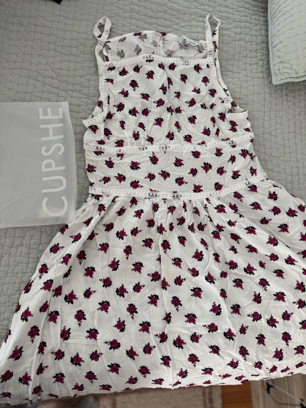 Cupshe White Sundress with Magenta Rose Print
